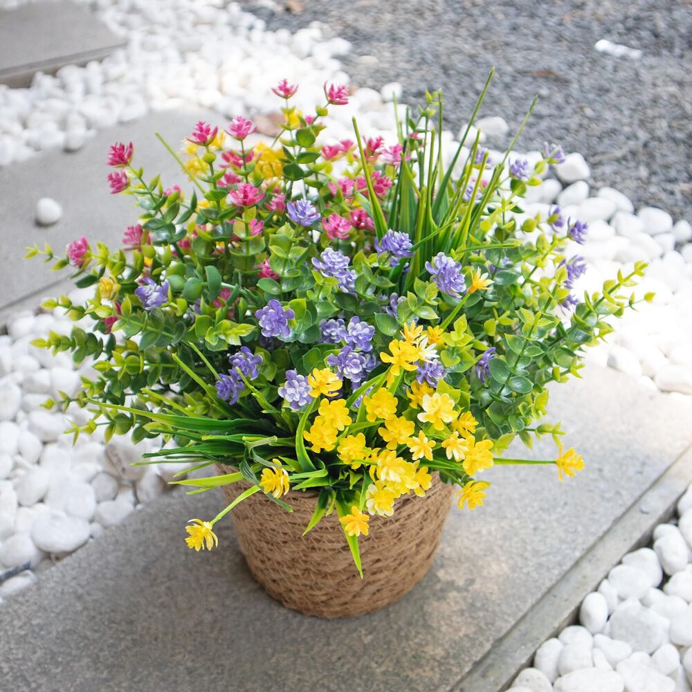 8213 Artificial Flowers for Outdoors, Outdoor Flowers 12 Bundles UV